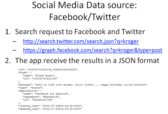 用来访问原始 Twitter 和 Facebook 评论数据的示例 API